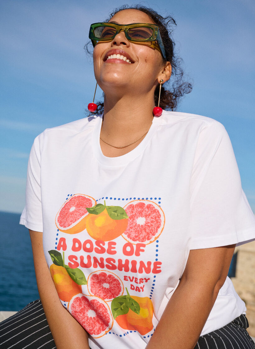 T-shirt en coton biologique avec motif d'agrumes, Blanc, Image image number 0