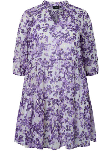 Tuniek met bloemenprint en lurex, Beige/Purple Flower, Packshot image number 0