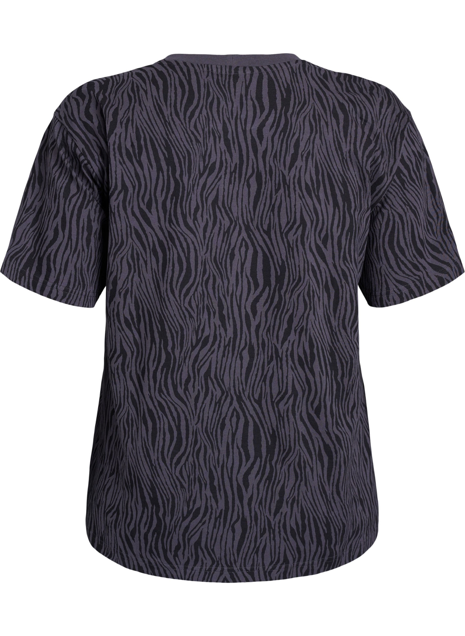 ZizziZebra print sport-T-shirt van biologisch katoen, Grijs, Packshot image number 1