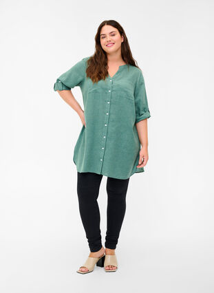 Chemise à col V et poches, Balsam Green, Model image number 2