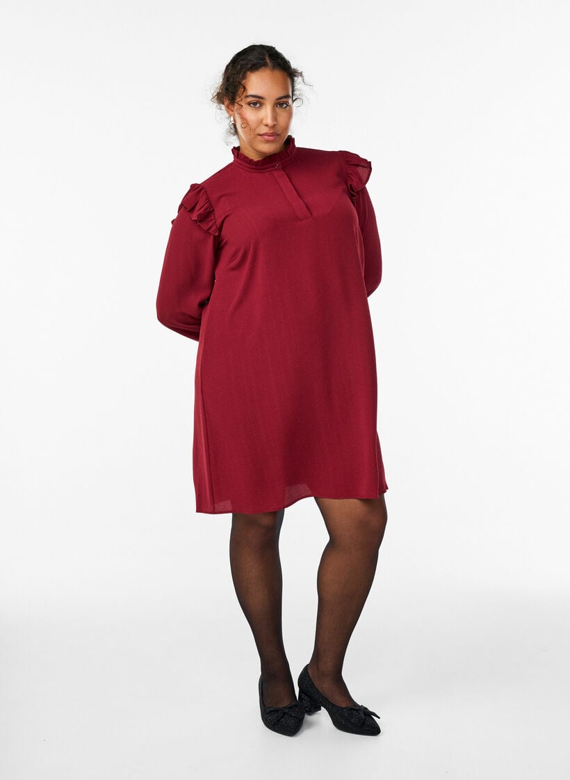 Robe courte &agrave; volants et paillettes, Bordeaux fonc&eacute;, Model image number 1