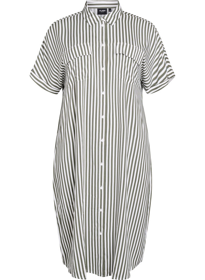 Robe chemise longue avec manches courtes, Vert, Packshot image number 0