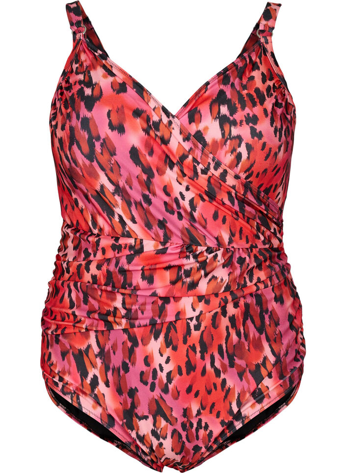 Maillot de bain avec imprimé et effet cache-cœur, Red Leopard AOP, Packshot image number 0