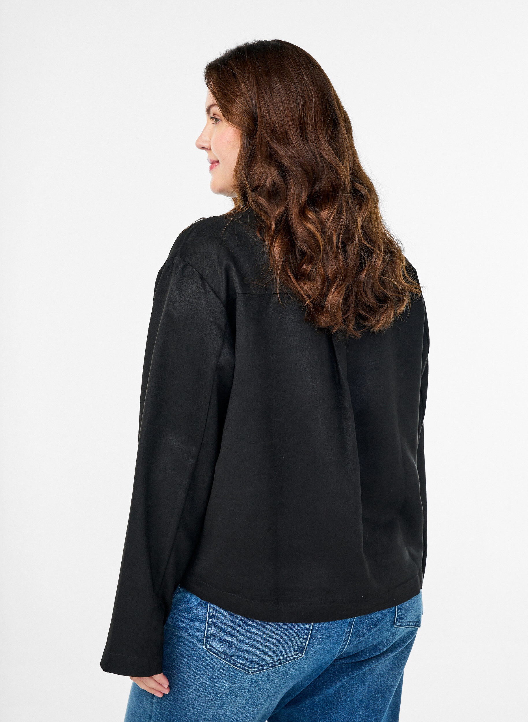 ZizziKorte jas van imitatiesu&egrave;de met zakken, Zwart, Model image number 2