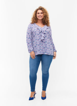 Bedrukte blouse met ruches, Purple Ditzy Flower, Model image number 2