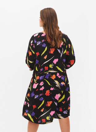 Viscose jurk met print en 3/4 mouwen, Faded Tulip AOP, Model image number 1
