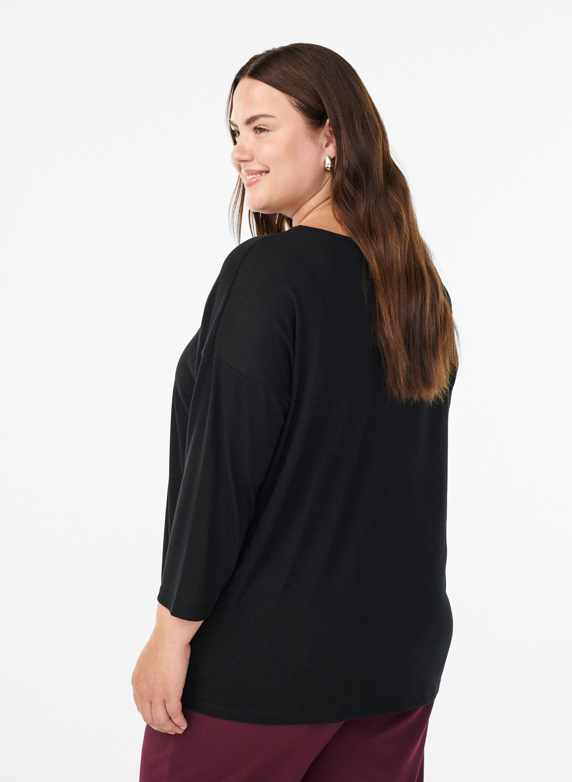 ZizziFLASH &ndash; Jersey blouse met 3/4 mouwen, Zwart, Model image number 2