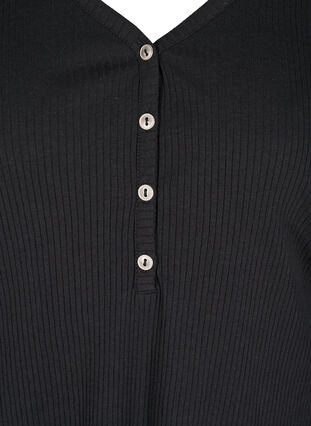 Blouse à manches longues en côte avec détails de boutons, Black, Packshot image number 2
