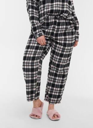 Pantalon de nuit à carreaux en coton, Black/Rose Smoke, Model image number 2