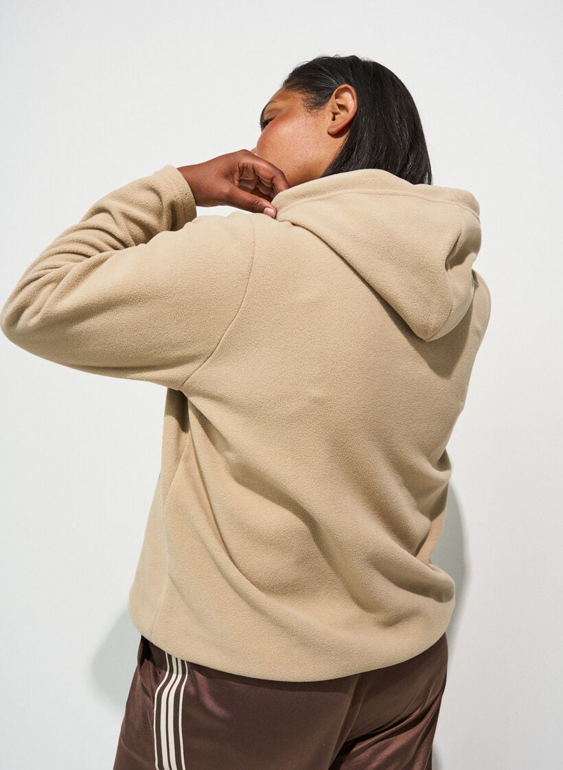Sweat &agrave; capuche en polaire avec col montant et texte brod&eacute;, Beige, Model image number 1