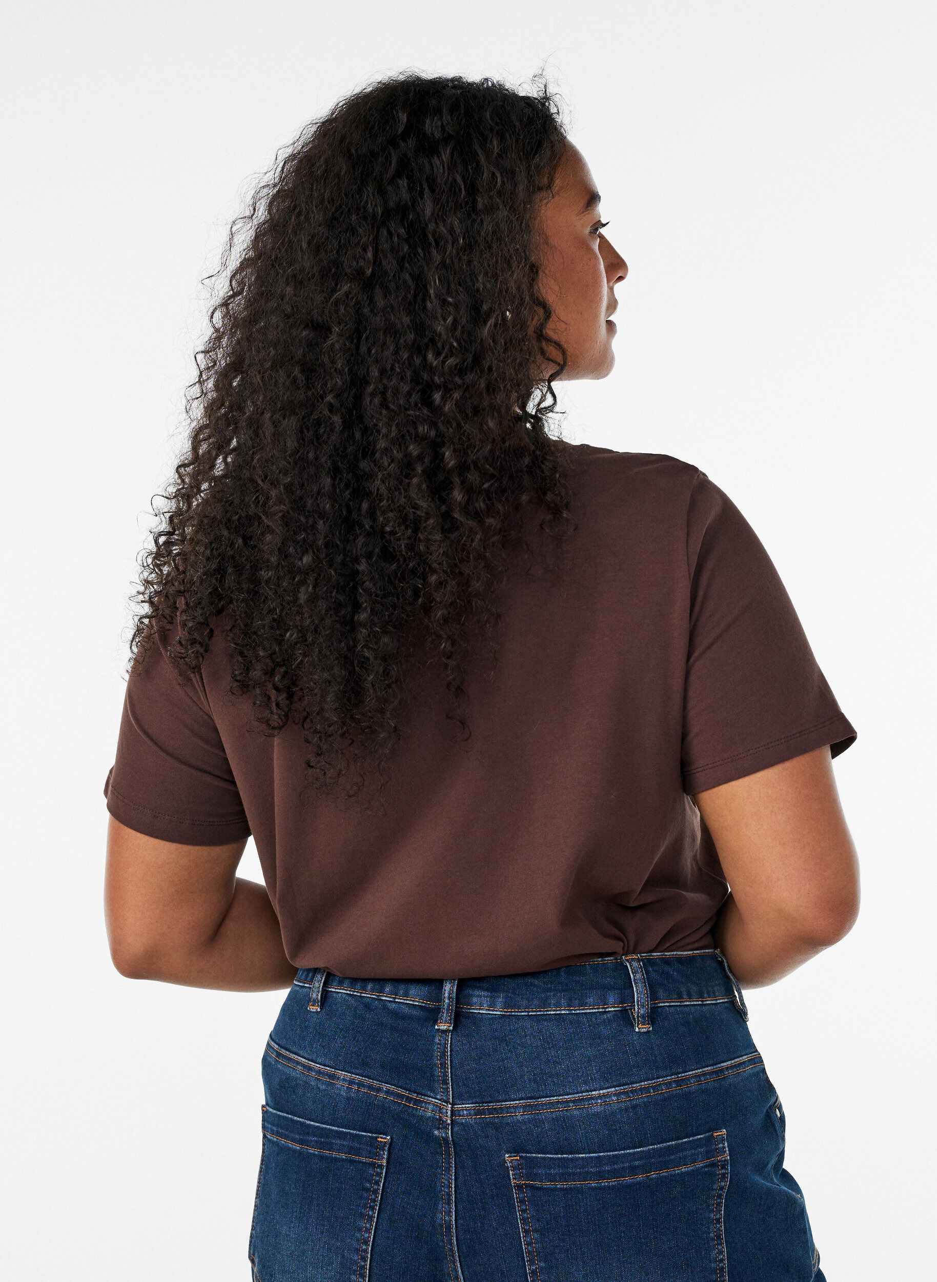 ZizziBasic t-shirt in effen kleur met katoen, Bruin, Model image number 2