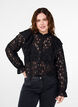 Kanten overhemd-blouse met ruches, Black, Model image number 0