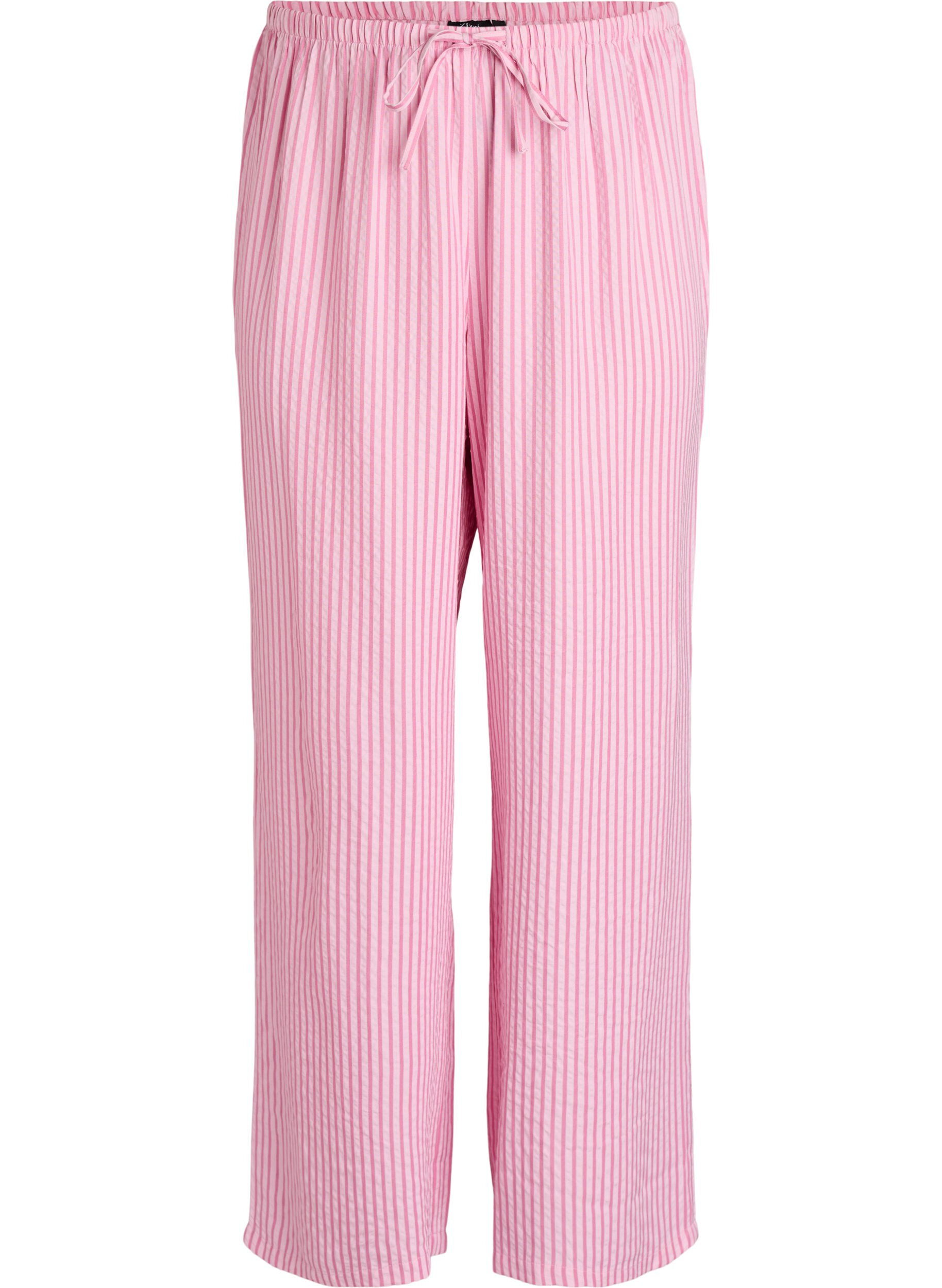 ZizziLosse seersucker-pyjamabroek met hoge taille, Roze, Packshot image number 0