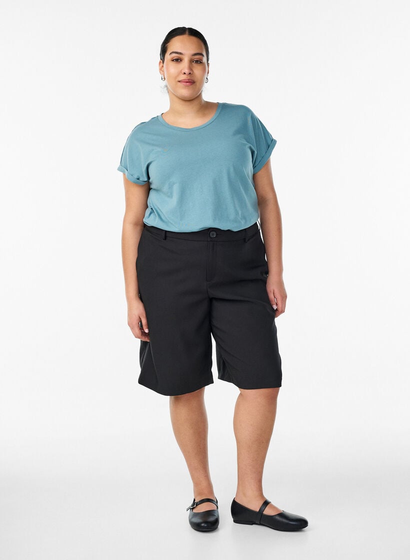 T-shirt &agrave; manches courtes en coton m&eacute;lang&eacute;, Bleu, Model image number 1