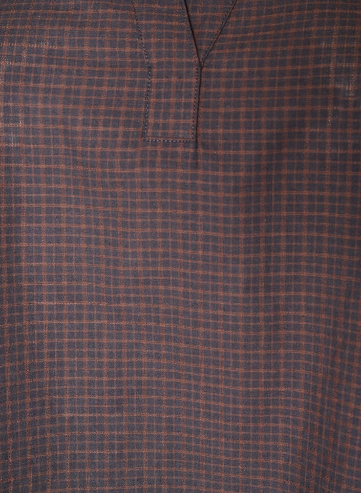 Blouse met ruitdessin, V-hals en 3/4-mouwen, Bruin, Packshot image number 2