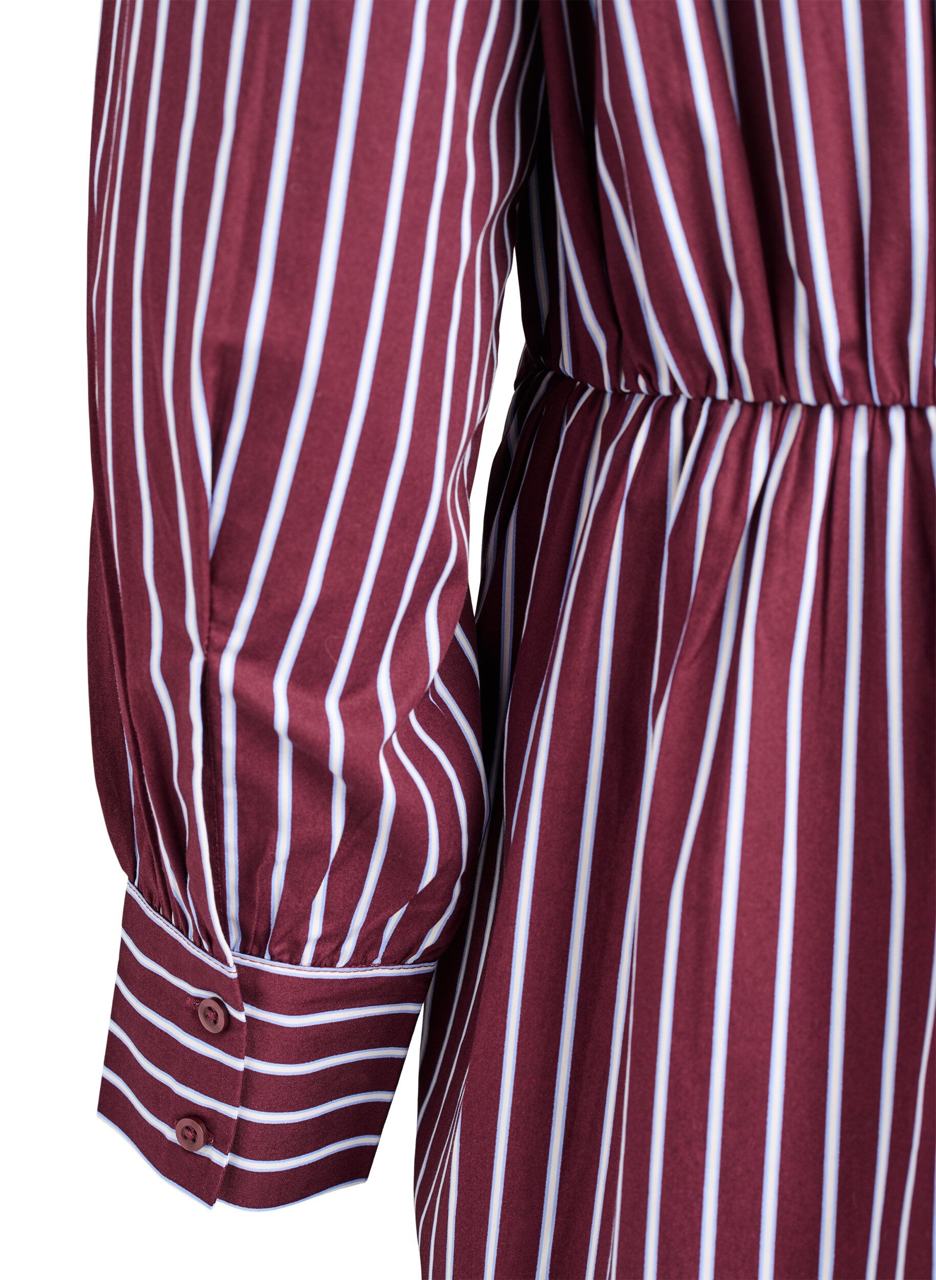 ZizziGestreepte overhemdjurk met een elastische taille, Donker Bordeaux, Packshot image number 3