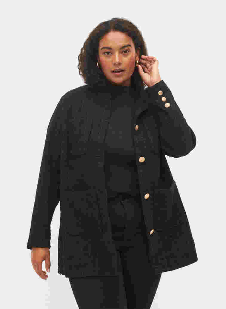 Bouclé jasje met zakken, Black, Model
