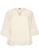 Blouse met 3/4-mouwen en ruchesdetails, Vanille, Packshot image number 0