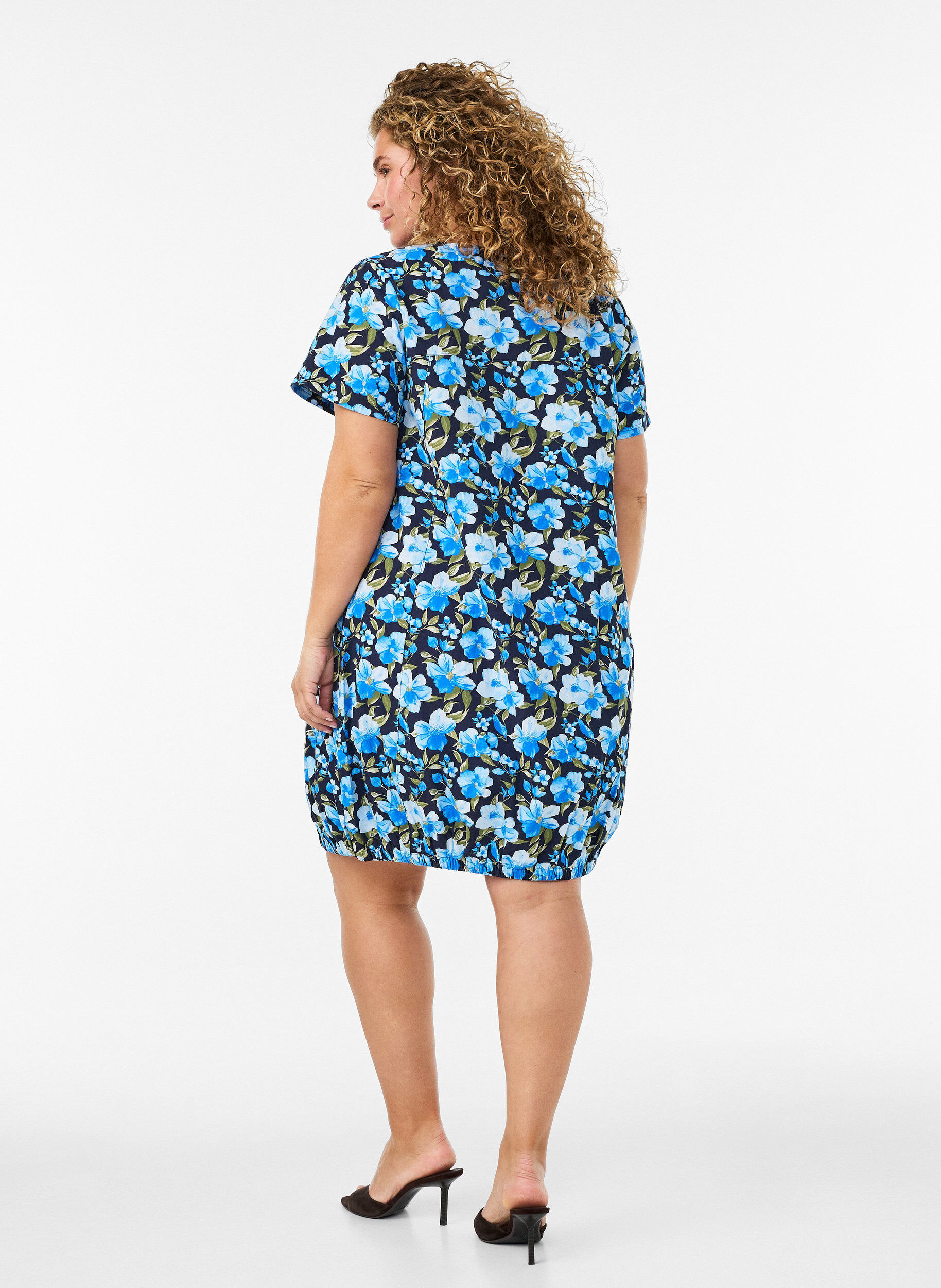 ZizziKatoenen jurk met korte mouwen en print, Blauw, Model image number 2