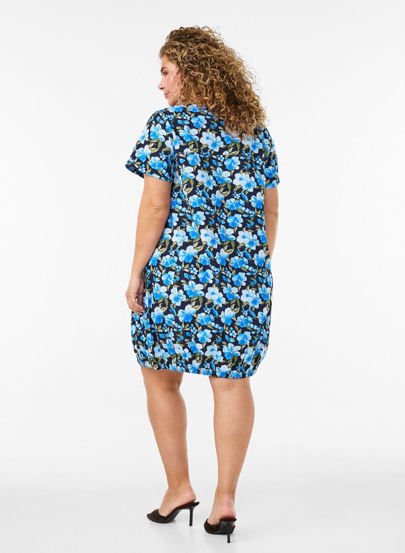 Katoenen jurk met korte mouwen en print, Blauw, Model image number 2