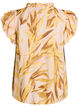 Viscose blouse met bladprint en ruches, Geel, Packshot image number 1