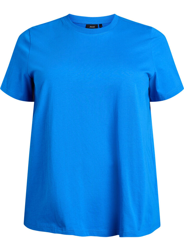 T-shirt basique en coton &agrave; col rond, Bleu, Packshot image number 0