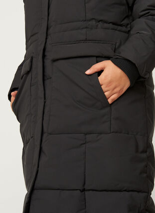 Lange winterjas met verstelbare taille, Black, Model image number 2