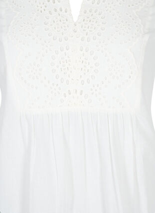 Katoenen top met lange mouwen en anglaise borduursels, Bright White, Packshot image number 2