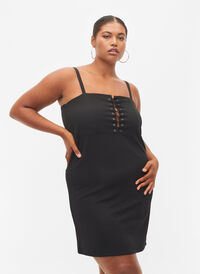 Nauwsluitende jurk met koorddetails, Black, Model