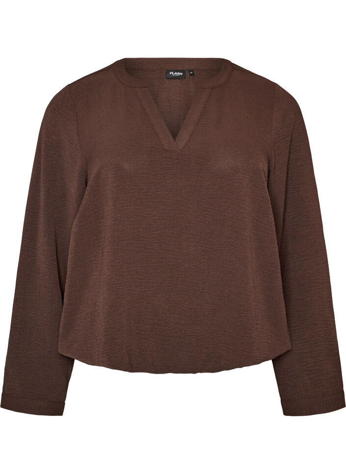Blouse &agrave; la silhouette ballon avec col en V, Marron, Packshot image number 0