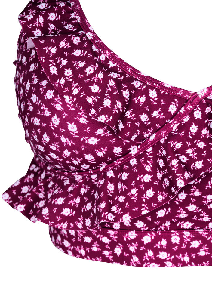 Bloemen bikinitop met ruches, Rood, Packshot image number 2