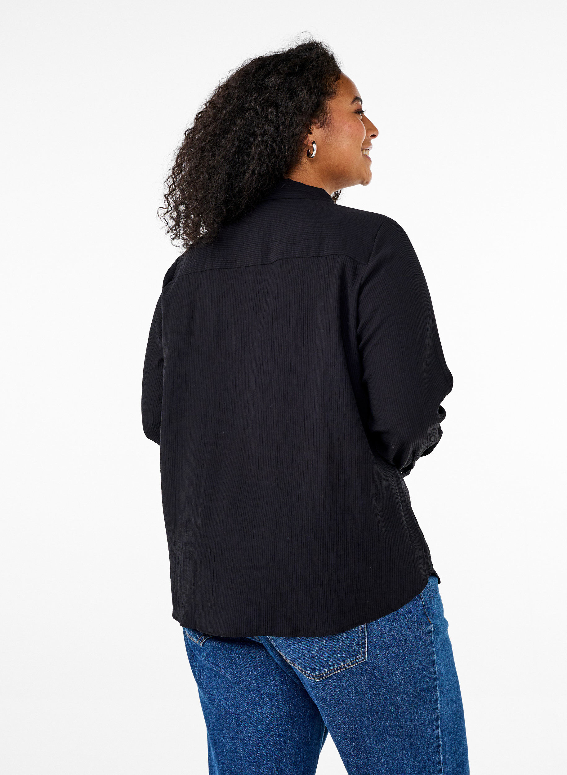 ZizziShirt met een gestreepte textuur, Zwart, Model image number 2