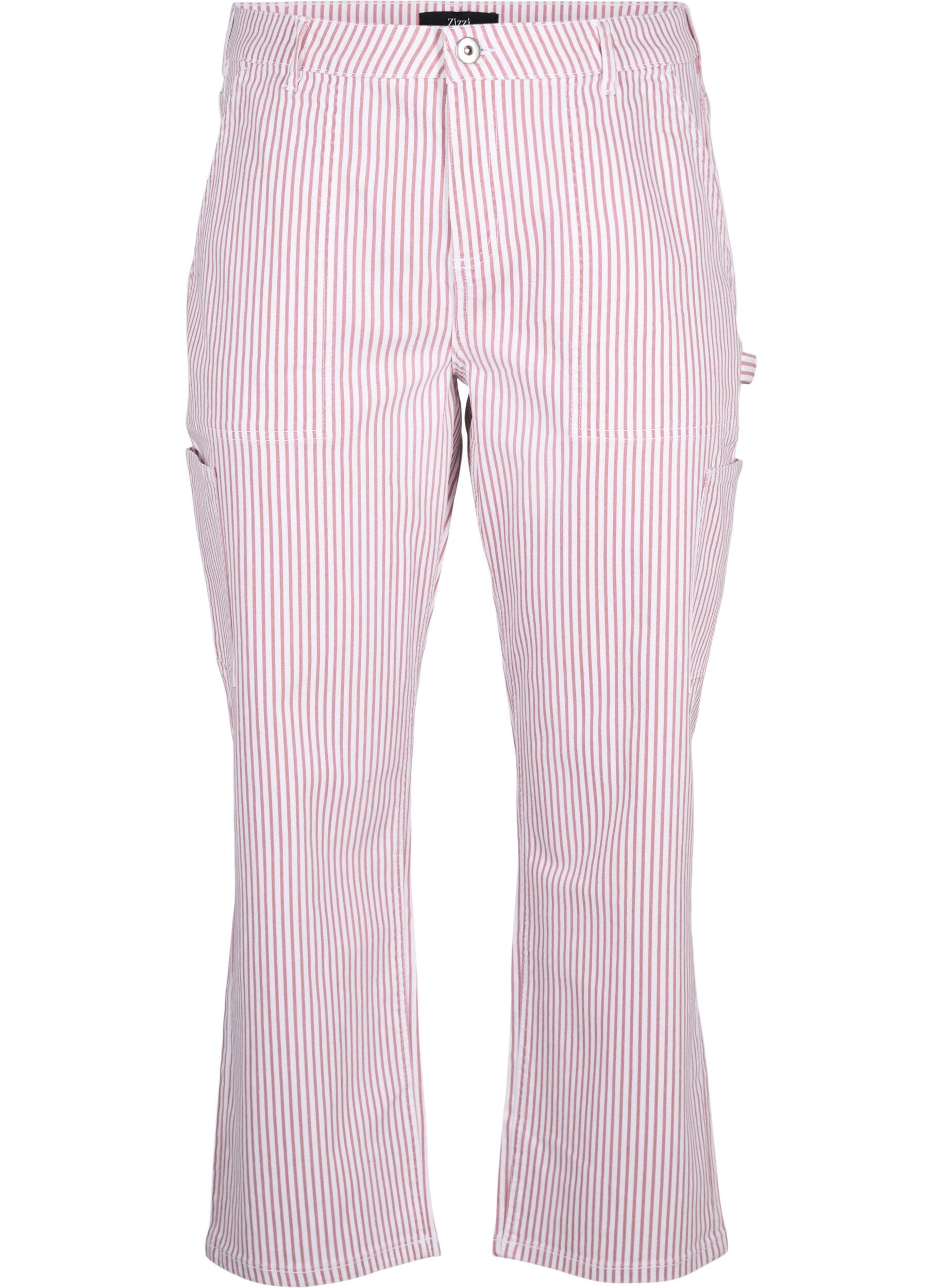 ZizziGestreepte cargo jeans met rechte pasvorm, Rose White Stripe, Packshot image number 0