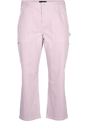 Gestreepte cargo jeans met rechte pasvorm, Rose White Stripe, Packshot image number 0