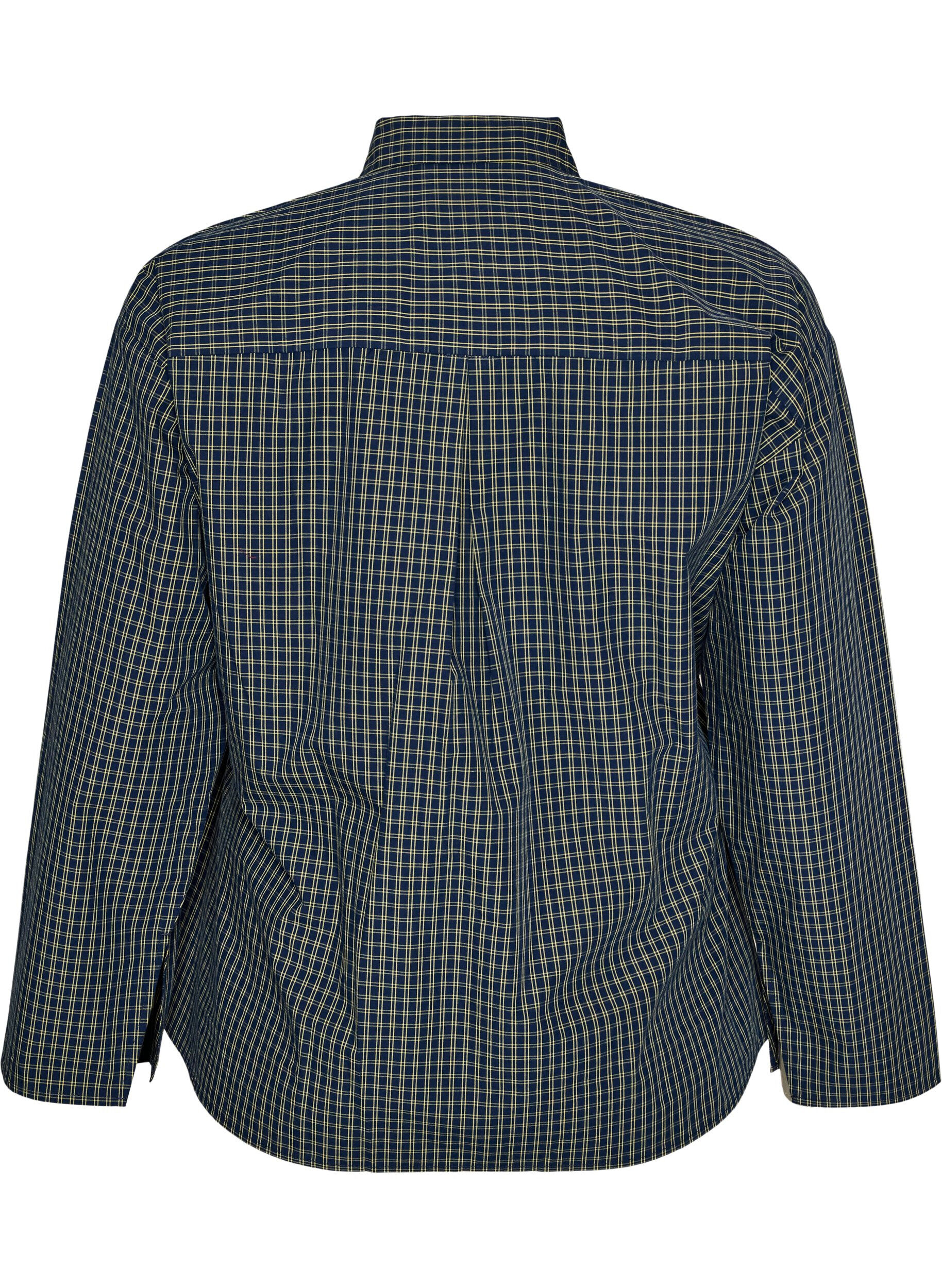 ZizziChemise en coton &agrave; carreaux avec boutonnage dissimul&eacute;, Bleu, Packshot image number 1
