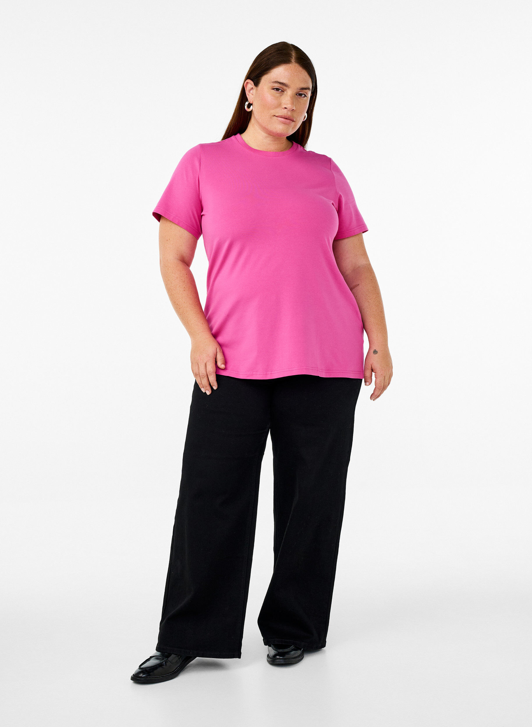 ZizziT-shirt in biologisch katoen met een ronde hals, Raspberry Rose, Model image number 2