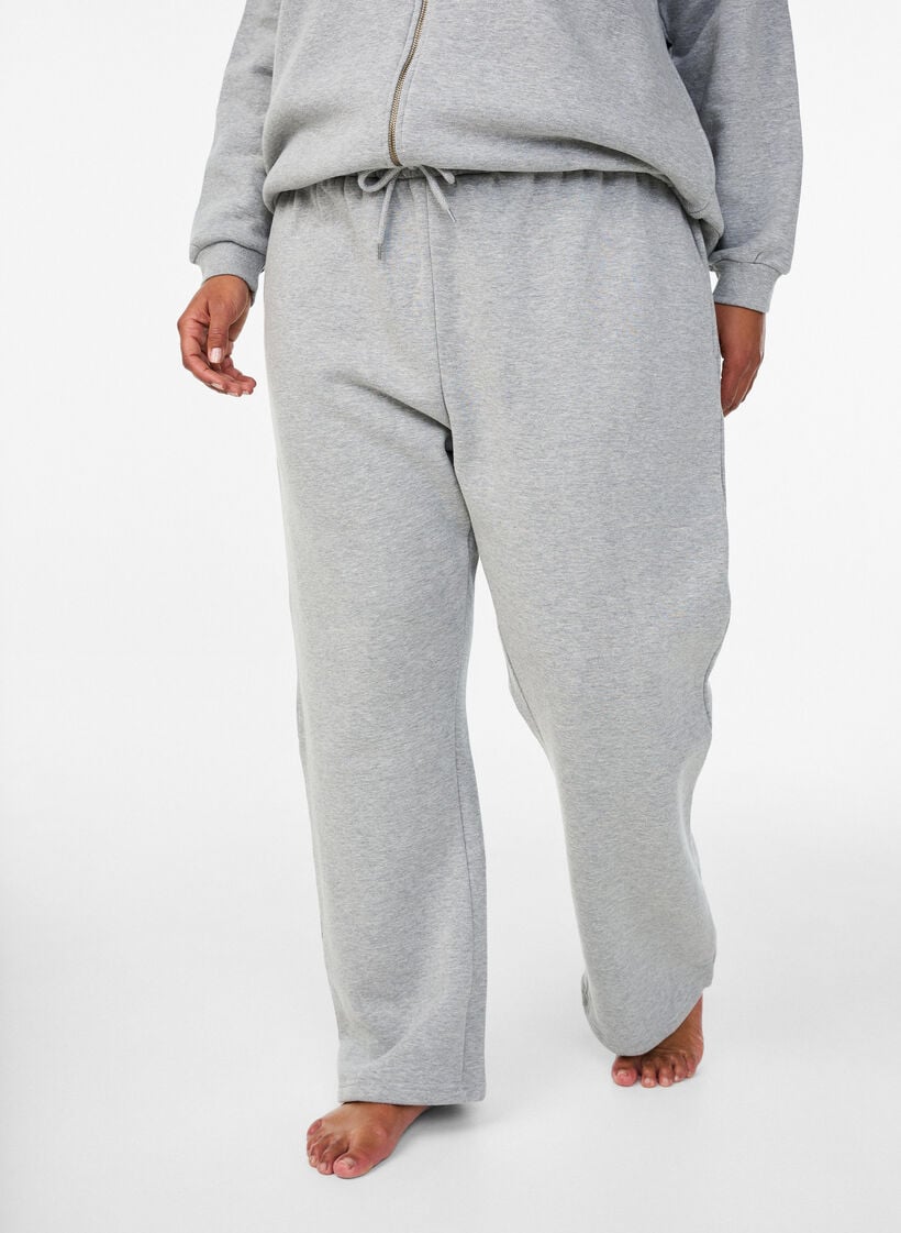 Joggingbroek met hoge taille en geborstelde binnenkant, Grijs, Model