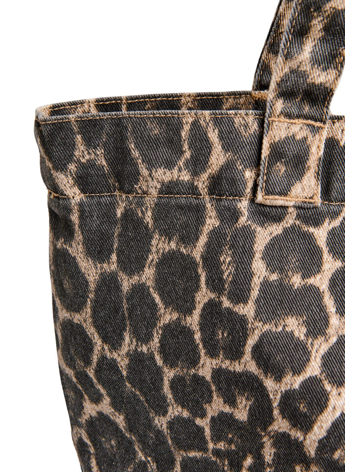 Denim shopper met luipaardprint, Bruin, Packshot image number 2
