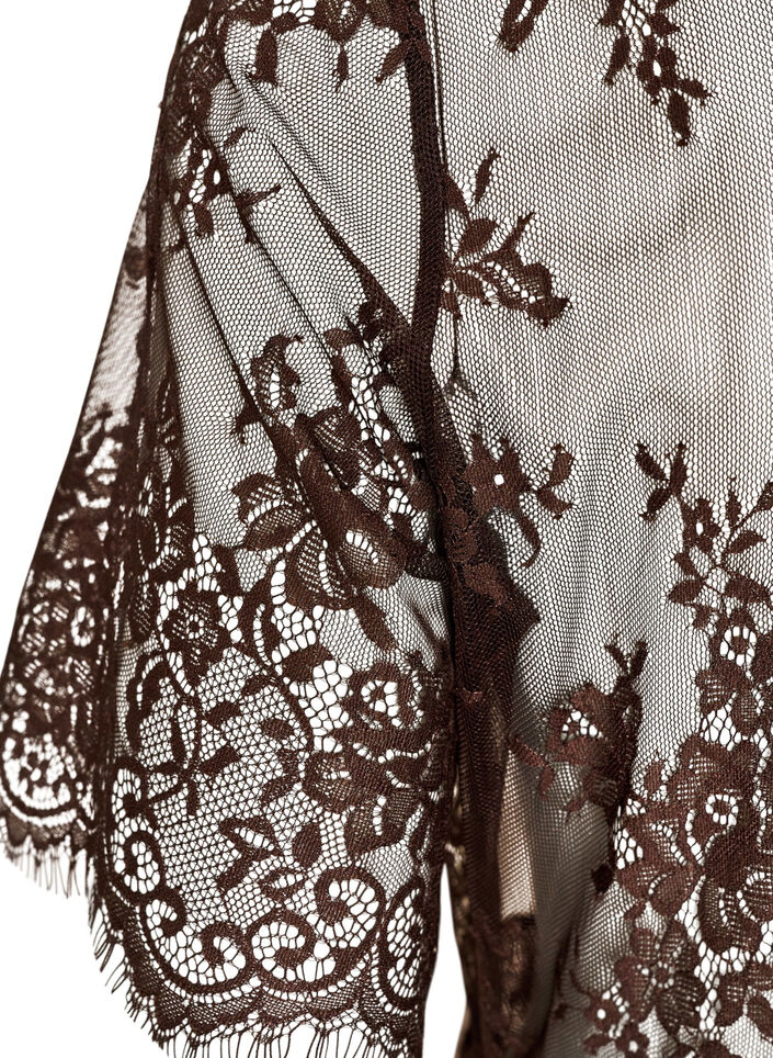 Robe mi-longue en dentelle transparente &agrave; manches courtes, Marron, Packshot image number 3