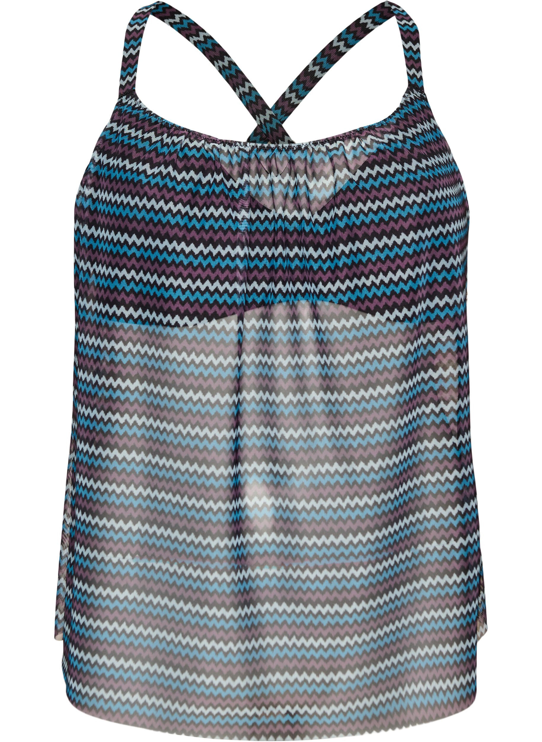 ZizziTankinitop met patroon en beugel en gekruiste banden, Blauw, Packshot image number 0