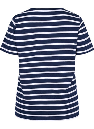 Gestreepte katoenen t-shirt met v-hals, Navy B White Stripe, Packshot image number 1