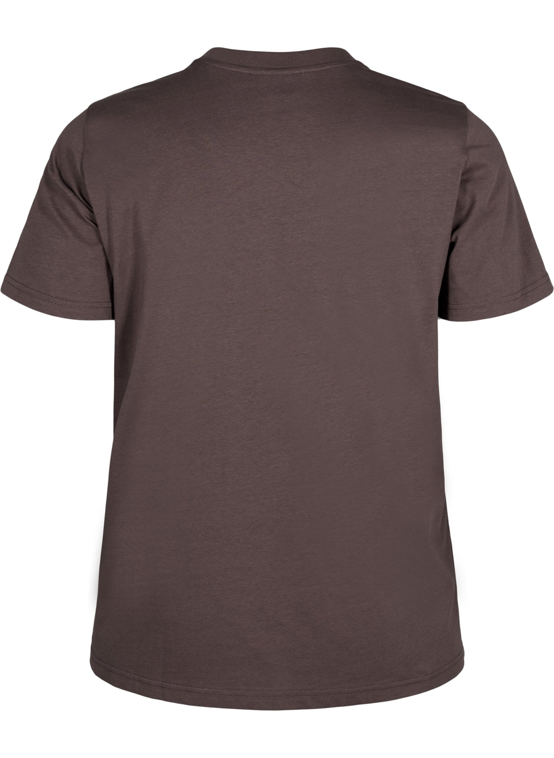 ZizziBasic katoenen T-shirt met ronde hals, Bruin, Packshot image number 1