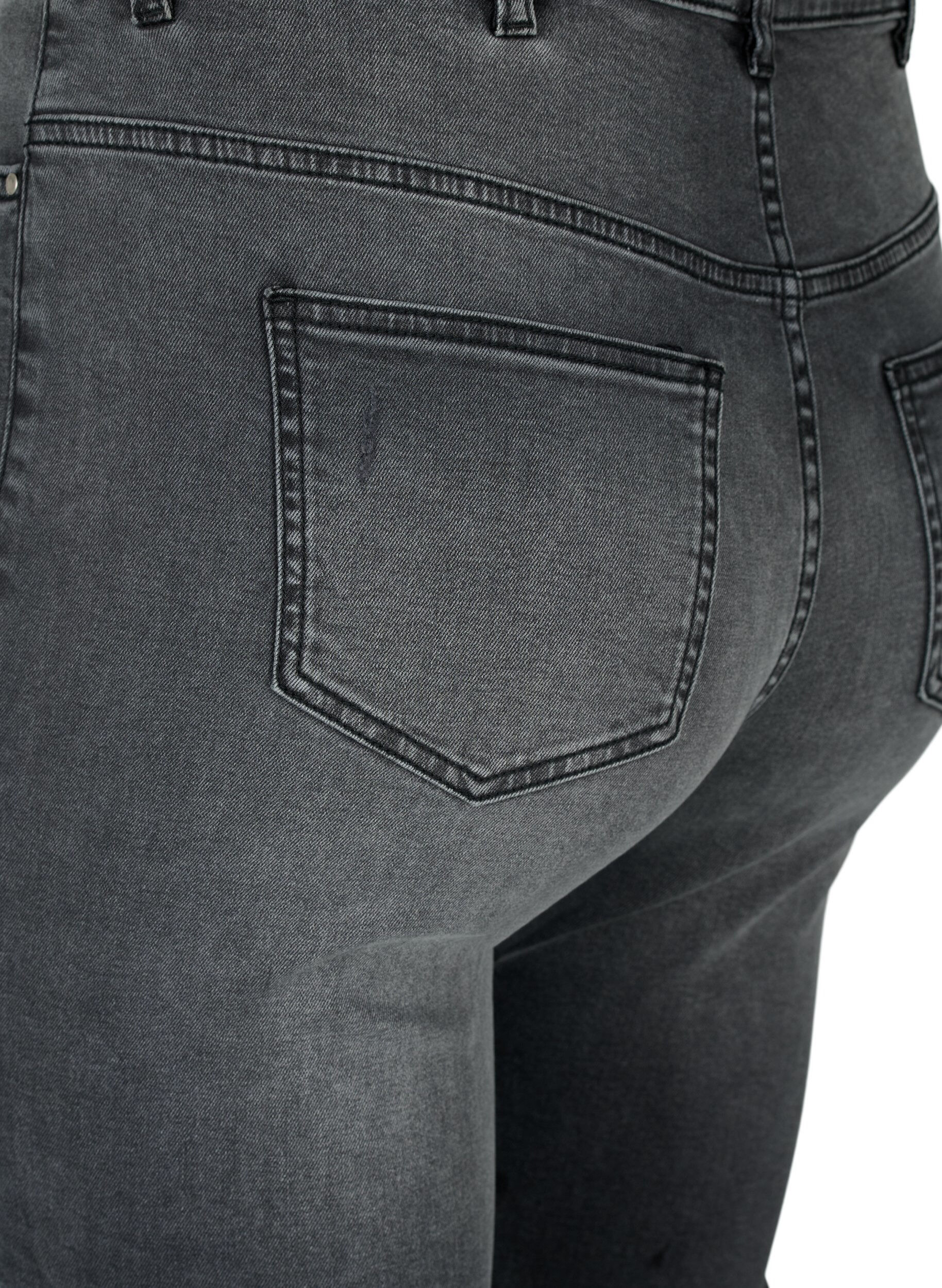 ZizziStrakke jeans met slijtagedetails, Grey Denim, Packshot image number 3