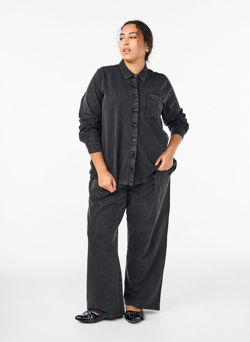 Shirt van sweatstof met een gewassen effect, Grijs, Model image number 1