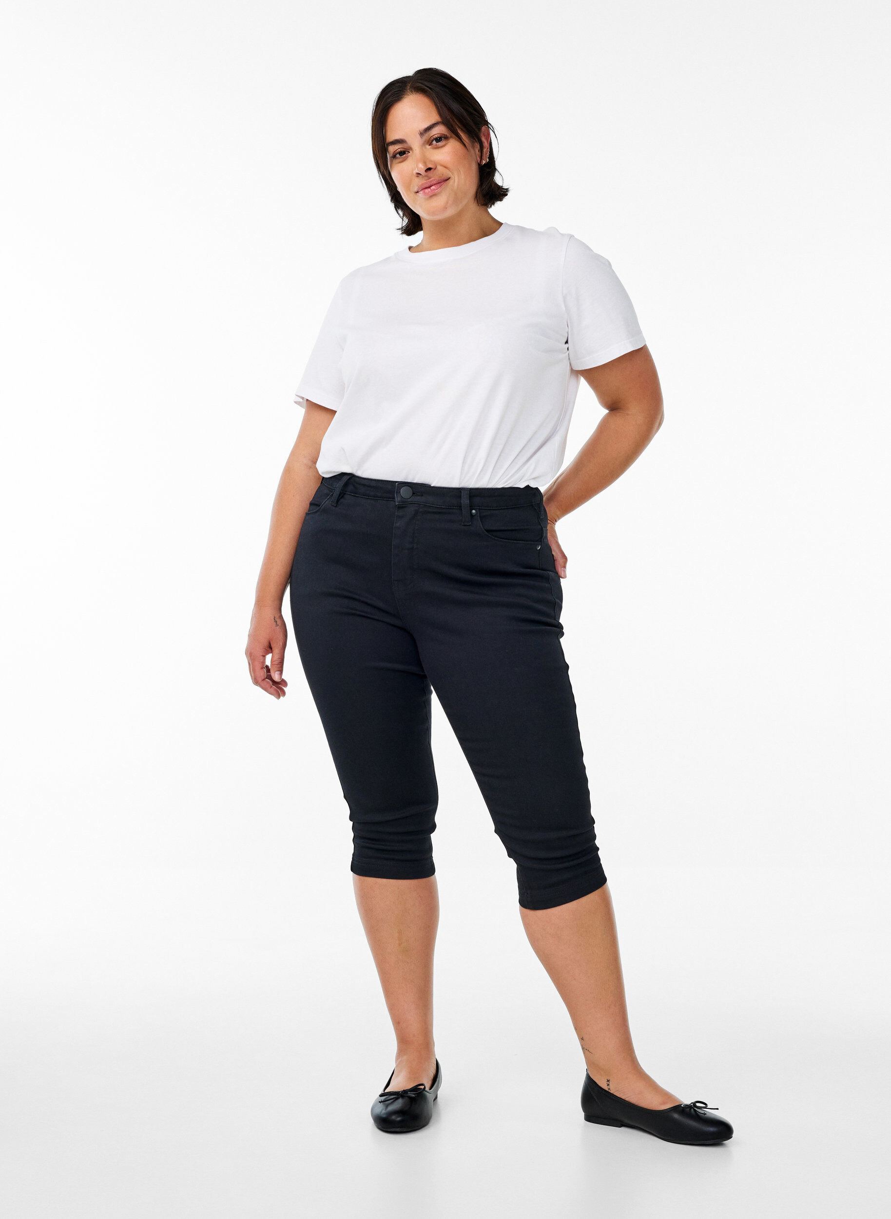 High waist Amy capri jeans met super slim fit, Zwart, Model