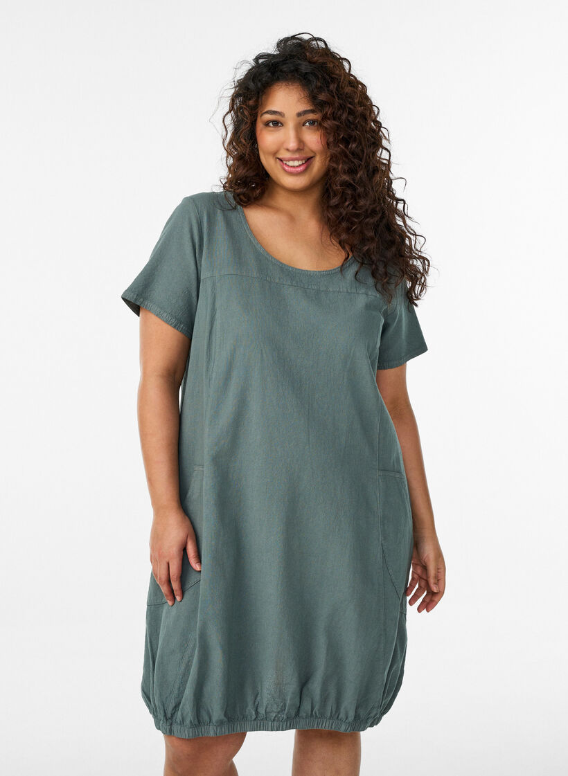 Katoenen jurk met korte mouwen, Groen, Model image number 0