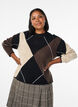 Trui met grote ruiten en contrasterende mouwen, Zwart, Model image number 0