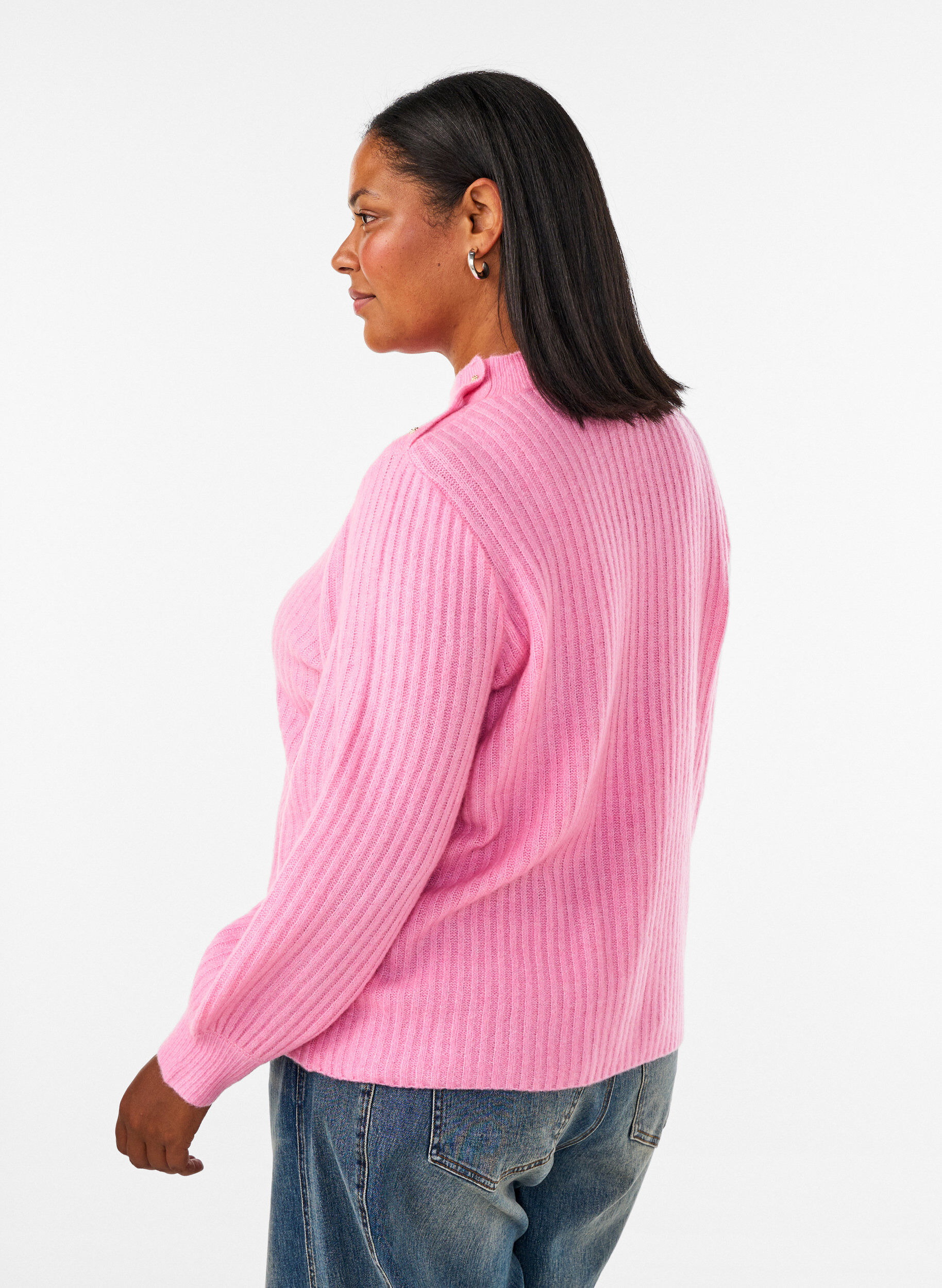 ZizziPull c&ocirc;tel&eacute; &agrave; manches bouffantes et boutons, Rose, Model image number 2