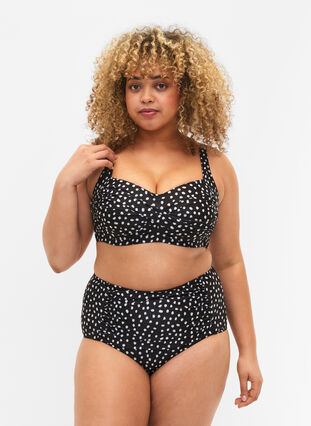 Bas de bikini taille extra haute avec imprimé, Black White Dot, Model image number 0
