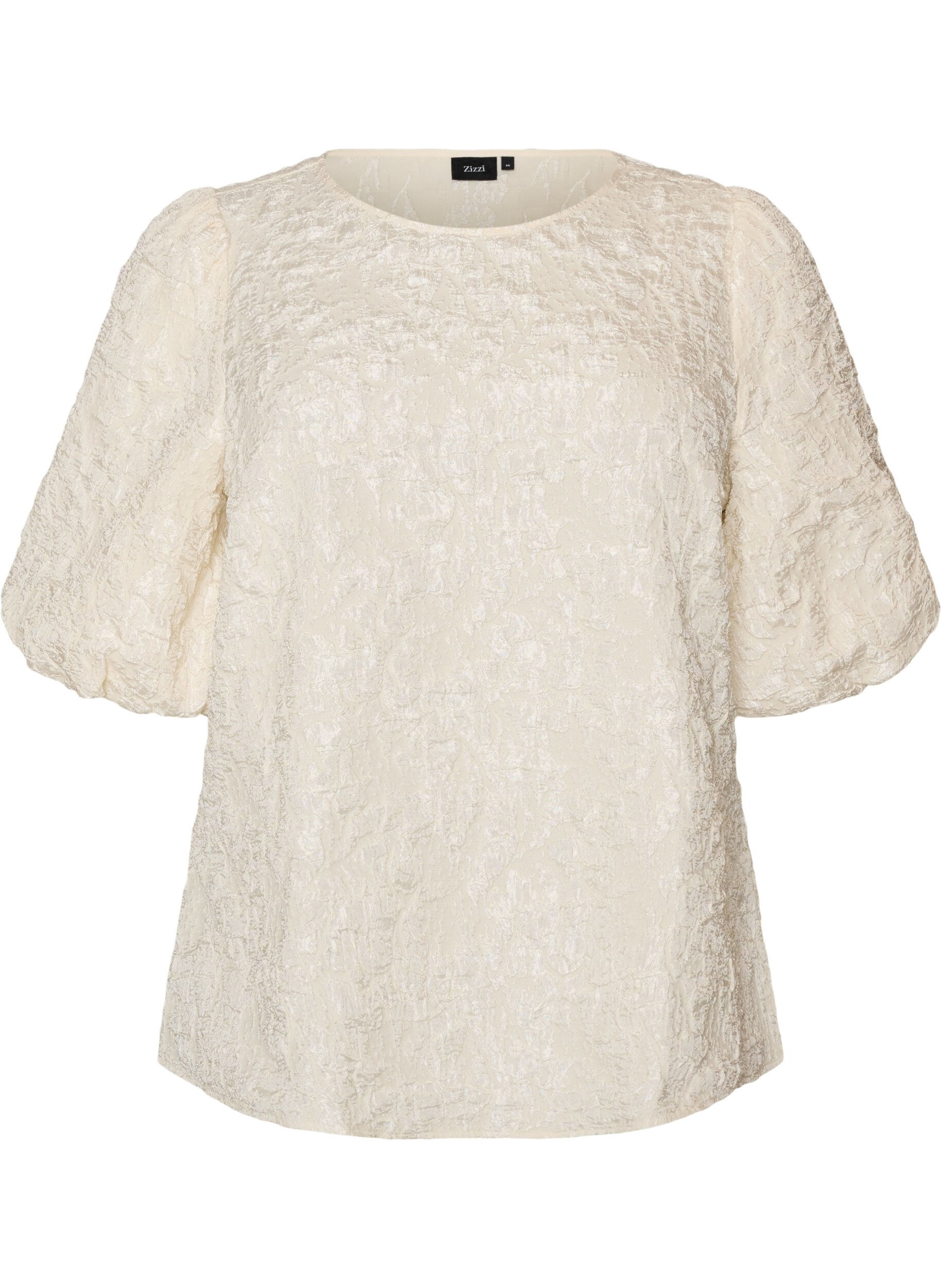 ZizziBlouse en jacquard avec des manches bouffantes et une coupe &eacute;vas&eacute;e, Vanille, Packshot image number 0